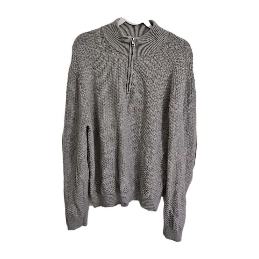 NAADAM Sweater Mens Medium‎ Gray Cotton Silk Cashmere Quarter Zip Textured Knit